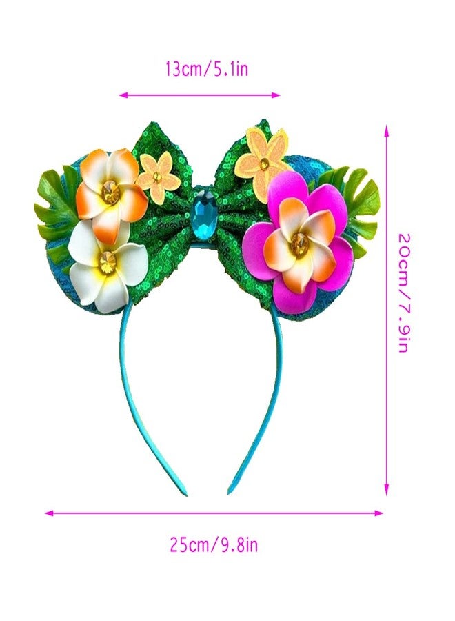 Kiddale Hawaiian Headbands,Tropical Flower Hair Band,Sequin Mouse Ear Flower Hair Accessories Costume Cosplay Headwear for Birthday Summer Luau Party Holiday Decorations - Image 5
